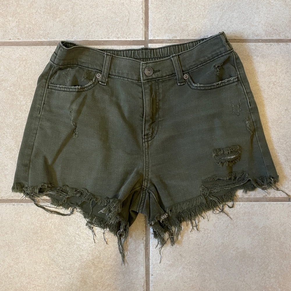AERIE Distressed Shorts Green Womens